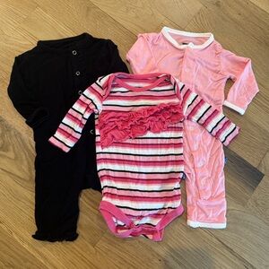 KicKee Pants 3pc Bundle • 2 Long Sleeve Snap Rompers • 1 Ruffle Snap Onesie